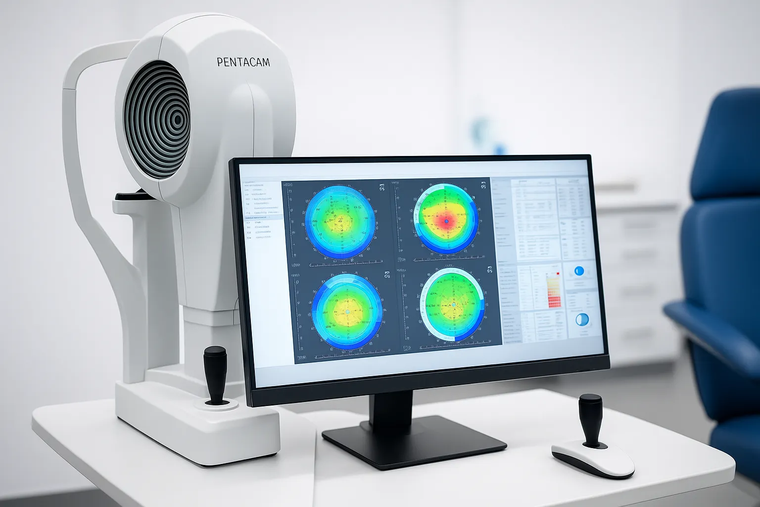 Pentacam prix Tunisie : appareil de diagnostic ophtalmologique moderne avant une chirurgie réfractive